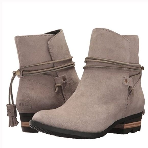 Sorel Farah Short beige gray Suede Kettle/Jet Boots Booties size 9.5 - Picture 2 of 11